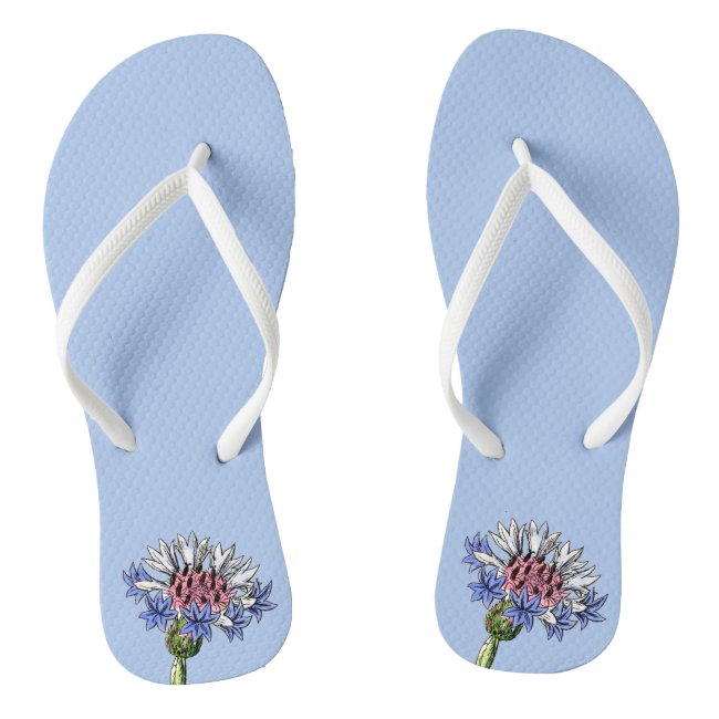 Thistle Flowers Blue Flip Flops