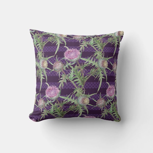 Thistle flowers throw pillow (Front)