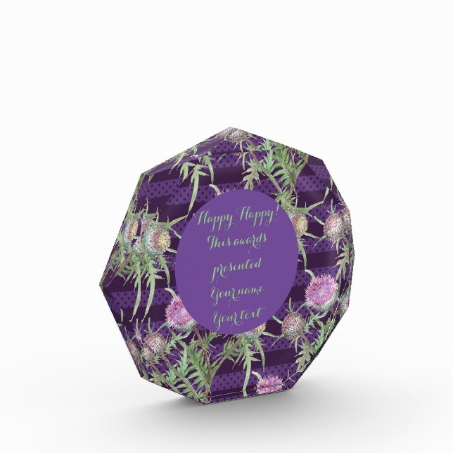 Thistle flowers violet acrylic award (Left)