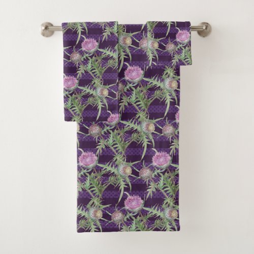 Thistle flowersviolet bath towel set