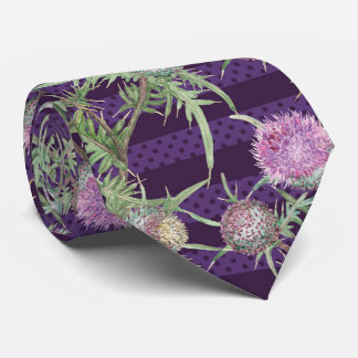 Thistle flowers violet neck tie