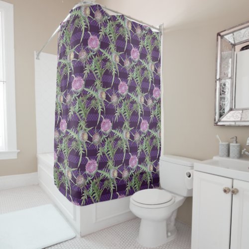 Thistle flowersviolet shower curtain