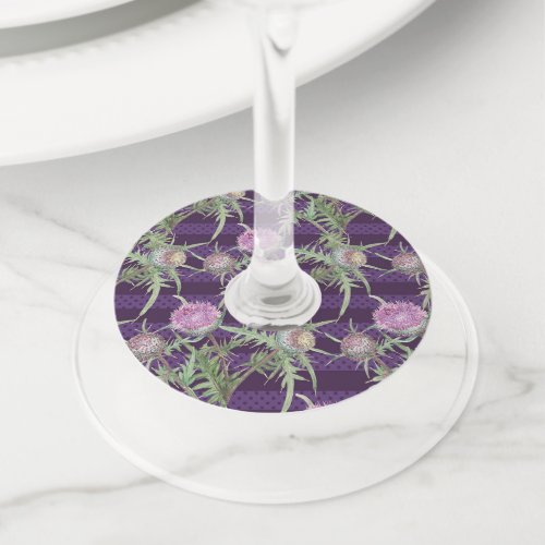 Thistle flowersviolet wine glass tag
