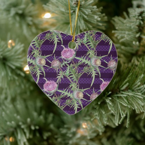Thistle flowers watercolor pattern ceramic ornament