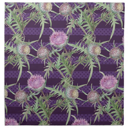 Thistle flowers watercolor pattern cloth napkin
