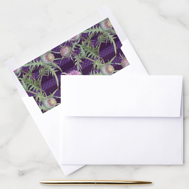 Thistle flowers watercolor pattern envelope liner (Desk)