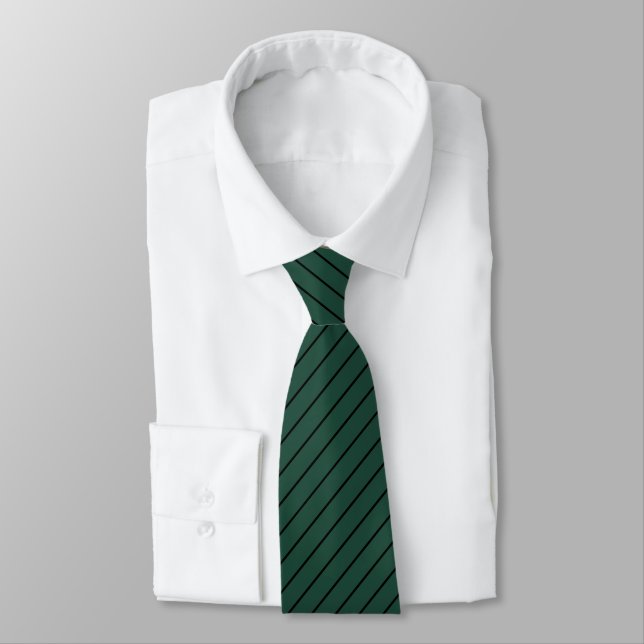 Thistle Green with Black Pinstripes Neck Tie (Tied)