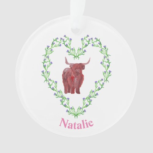 thistle heart highland cow scottish personalized ornament