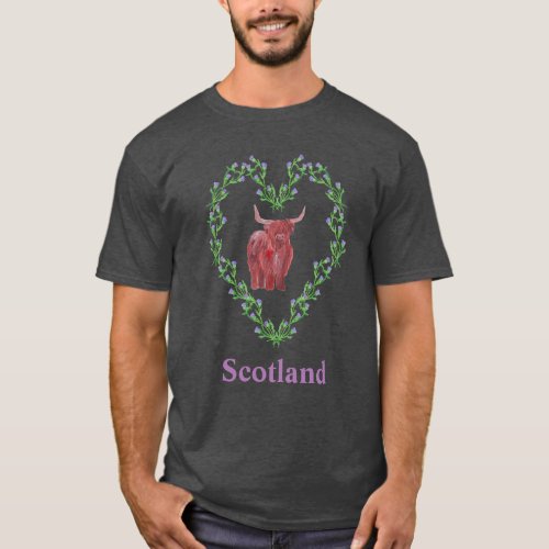 thistle heart highland cow scottish T_Shirt