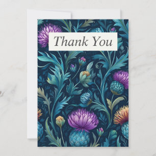 Thistle & Leaves on Dark Background Thank You Card