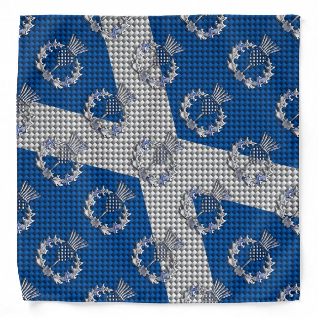 Thistle on Carbon Fiber Print on Scotland Flag Bandana (Front)