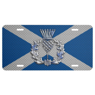 Thistle on Carbon Fiber Print on Scotland Flag License Plate