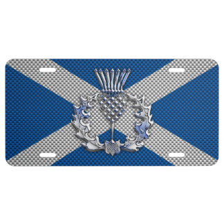 Thistle on Carbon Fiber Print on Scotland Flag License Plate