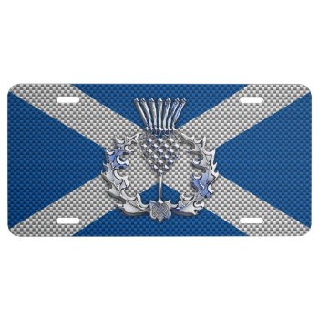 Thistle On Carbon Fiber Print On Scotland Flag License Plate by MustacheShoppe at Zazzle