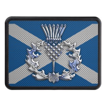 Thistle On Carbon Fiber Print On Scotland Flag Trailer Hitch Cover by MustacheShoppe at Zazzle