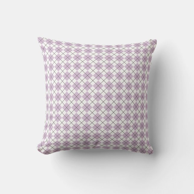 Thistle Purple and White Checkered Argyle Pattern Throw Pillow (Front)
