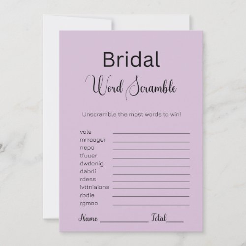 Thistle Purple Bridal Word Scramble Game Invitation