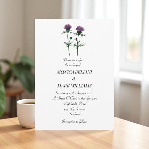 Thistle Purple Floral Scottish Minimalist Wedding Invitation