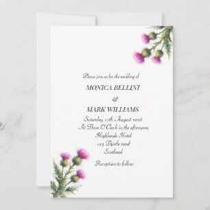 Thistle Purple Floral Scottish Simple Wedding Invitation