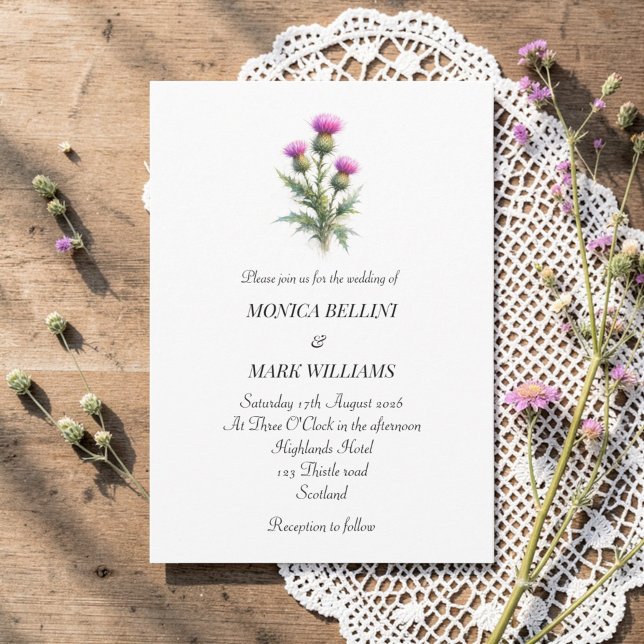 Thistle Purple Floral Scottish Simple Wedding Invitation (Creator Uploaded)