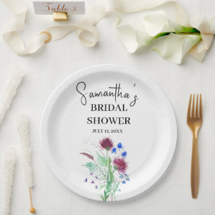 Thistle Purple Flowers Scottish Boho Bridal Shower Paper Plates