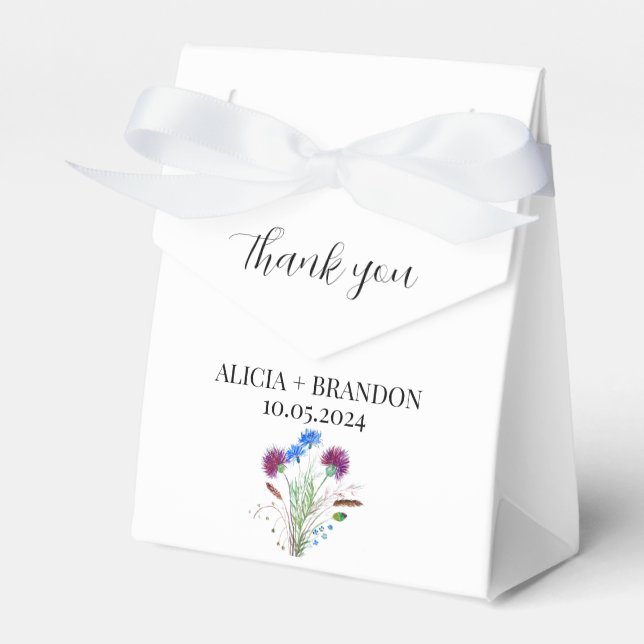 Thistle Purple Scottish Floral Modern Wedding Favor Boxes (Front Side)