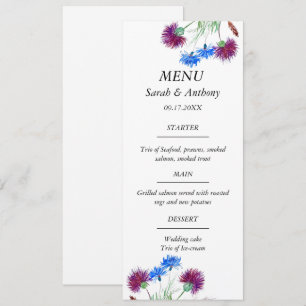 Thistle Scotland Floral Watercolor Wedding Food  Menu