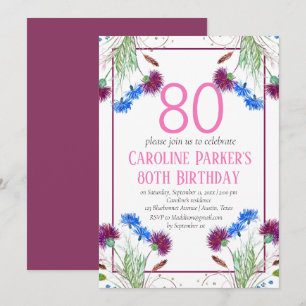 Thistle Scottish 80th Birthday Purple Floral Invitation