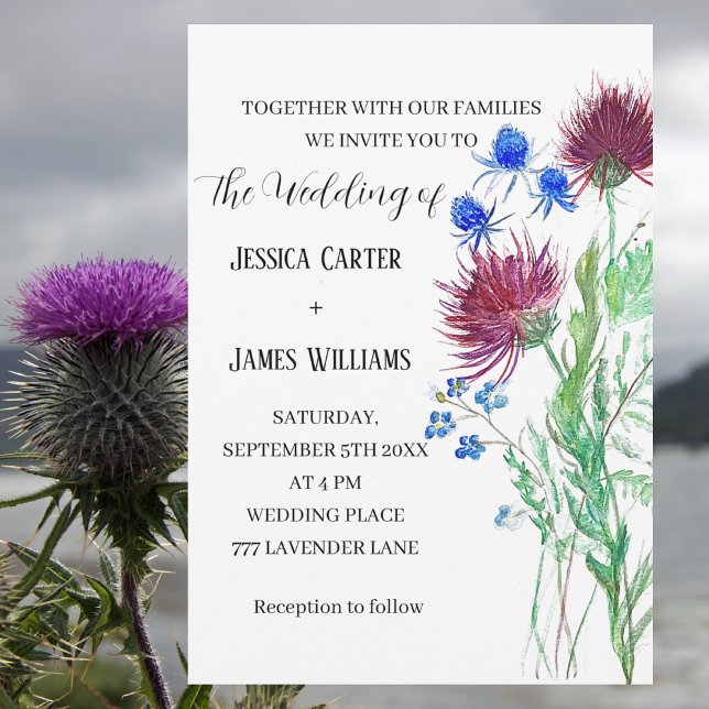 Thistle Scottish Scotland Rustic Simple Wedding Invitation (Creator Uploaded)