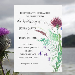 Thistle Scottish Watercolor Scotland Wedding Invitation