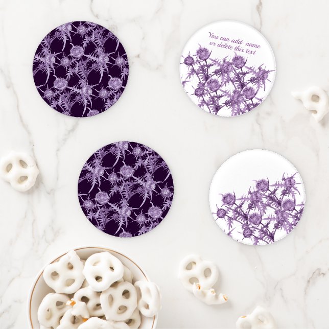 THISTLE violet flower pattern Coaster Set (In Situ)