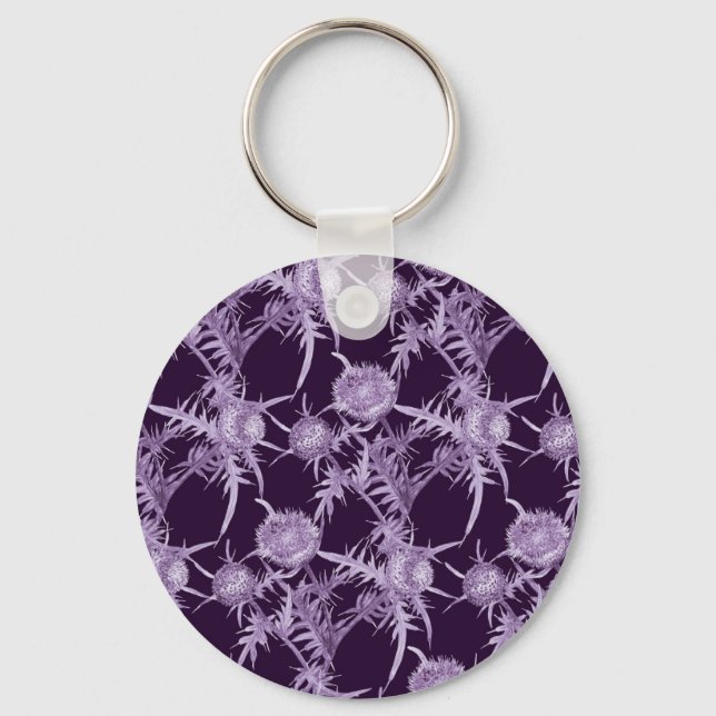 THISTLE violet flower pattern Keychain (Front)