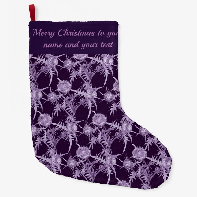 THISTLE violet flower pattern Large Christmas Stocking (Front)
