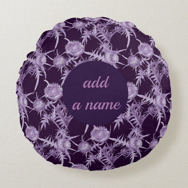THISTLE violet flower pattern Round Pillow (Front)