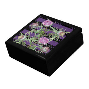 Thistle violet flowers and purple stripes gift box