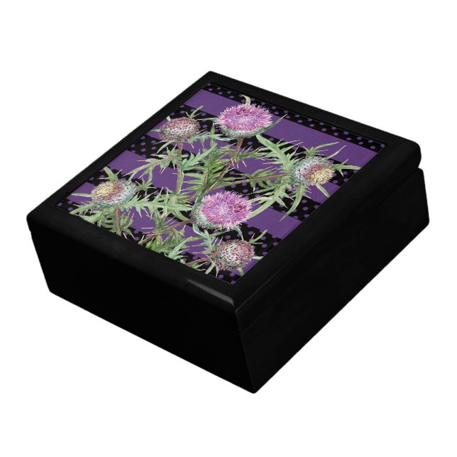Thistle violet flowers and purple stripes gift box (Side)