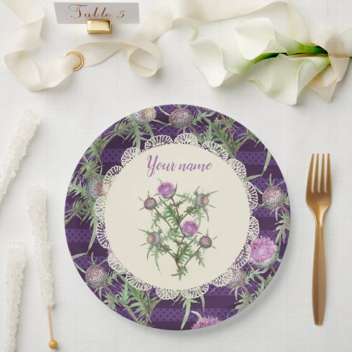 Thistle violet flowers paper plates