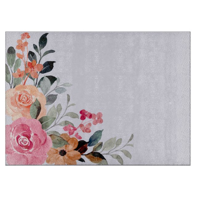 Thistle & Watercolour Floral Bouquet Cutting Board (Front)