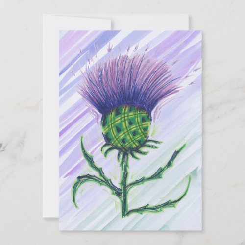 thistle with a twist of tartan purple stripe back thank you card