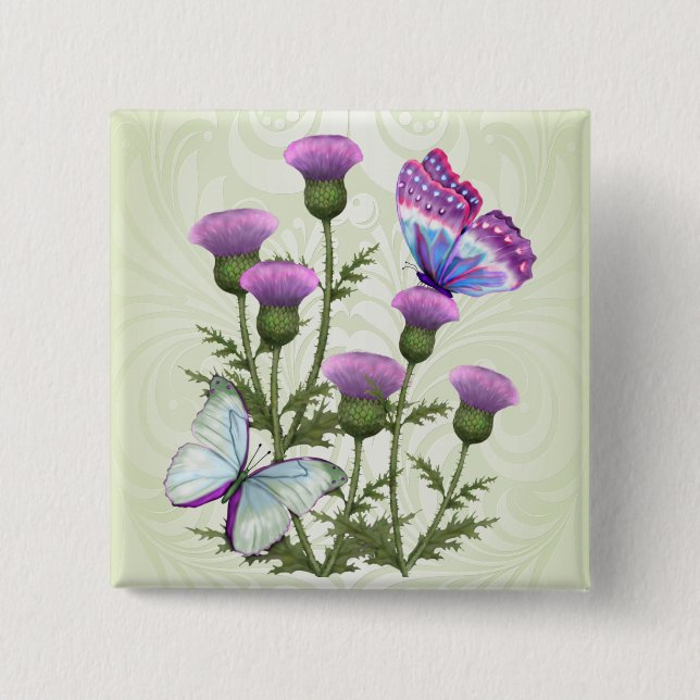 Thistles and Butterflies Pinback Button (Front)