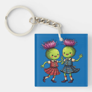 Thistles Wearing Plaid Dancing Scottish Ceilidh Keychain