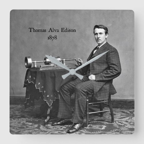 Thomas Alva Edison 1878 Square Wall Clock