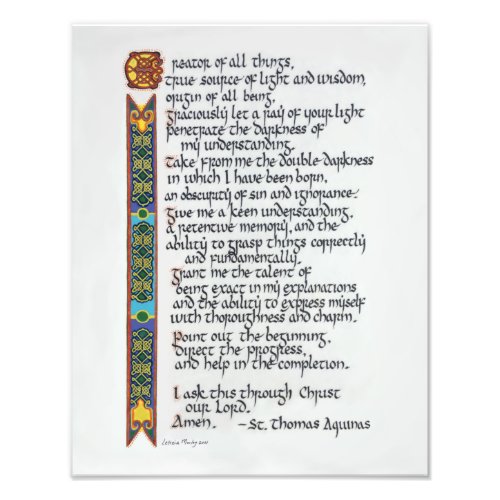 Thomas Aquinas Students Prayer Calligraphy  Photo Print