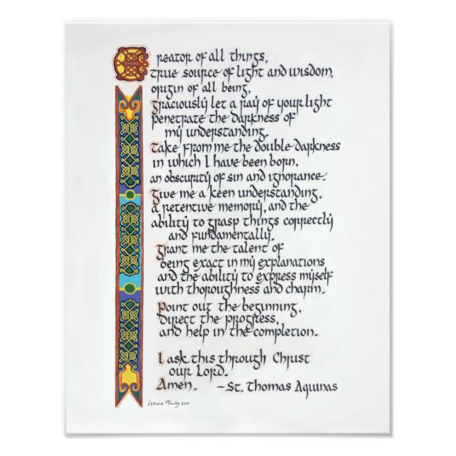 Thomas Aquinas Student's Prayer Calligraphy  Photo Print (Front)