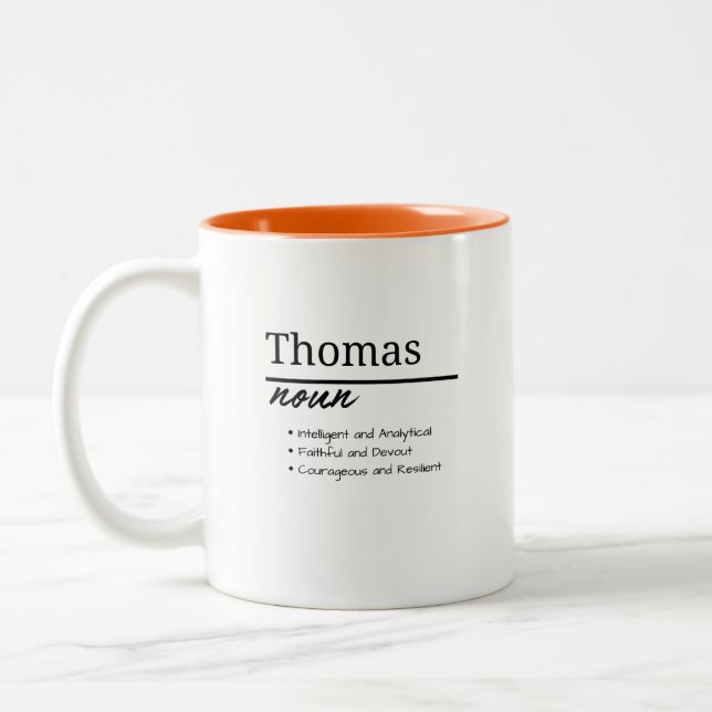 Thomas, Boy Personalized Name Definition Two-Tone Coffee Mug (Left)
