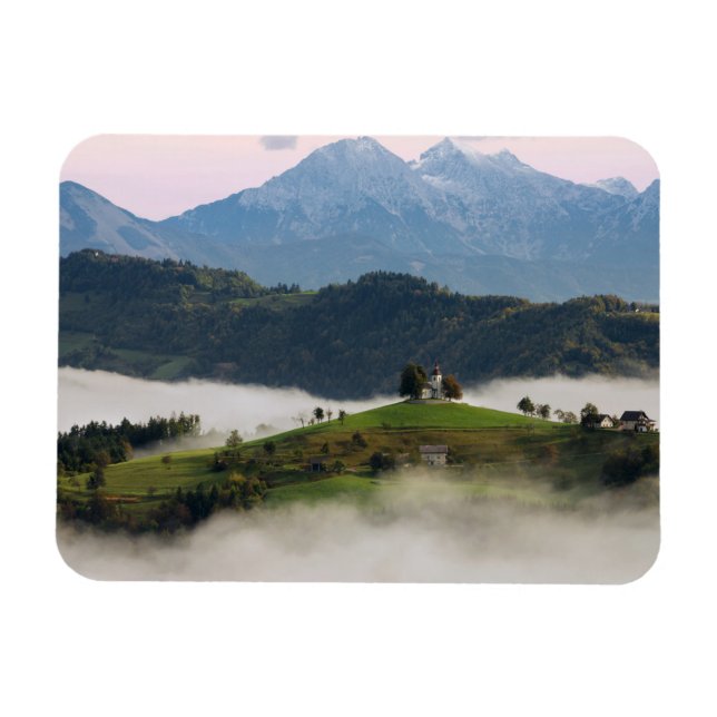 Thomas church and mountains, Slovenia rect magnet (Horizontal)