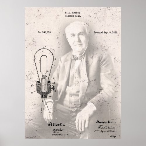 THOMAS EDISON and his FAMOUS LAMP PATENT Poster