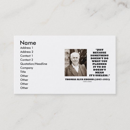 Thomas Edison Doesn't Do What You Planned Quote Business Card
