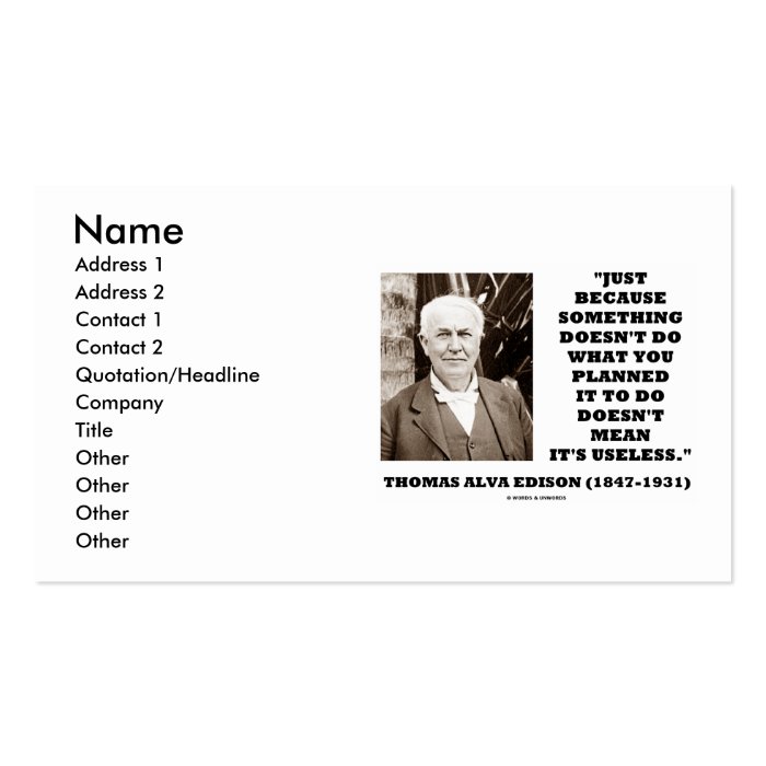 Thomas Edison Doesn't Do What You Planned Quote Business Card Templates