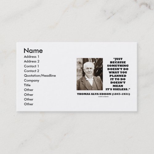 Thomas Edison Doesnt Do What You Planned Quote Business Card